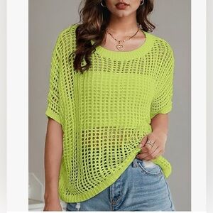 Neon Green Mesh Knit Top